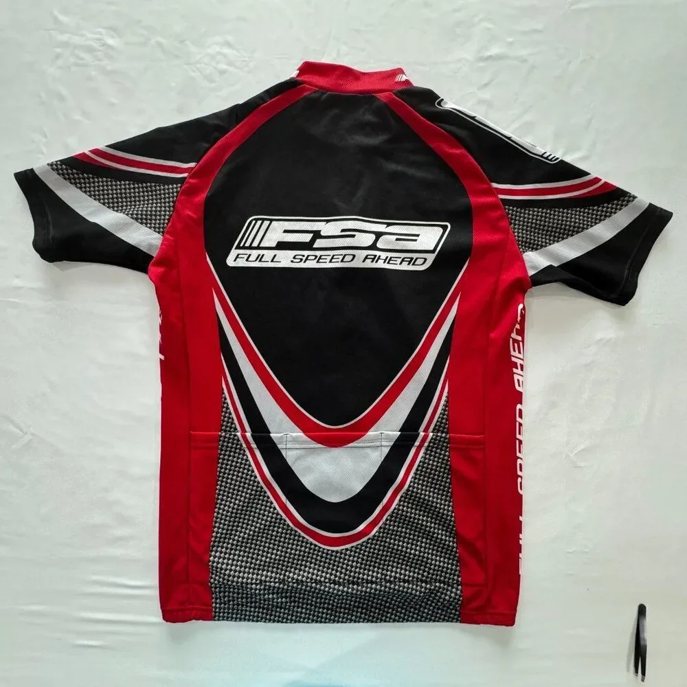 FSA Full Speed Ahead Mens XL Red Black Full-Zip Cycling Jersey Pristine Italy